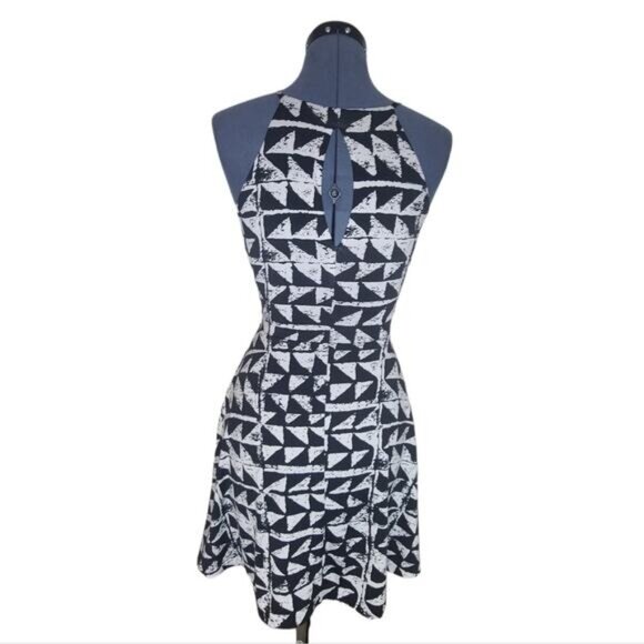 Bar III halter sleeveless black and white art deco skater dress medium - Picture 2 of 9